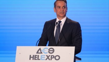 Ο Κυριάκος Μητσοτάκης στο βήμα της ΔΕΘ